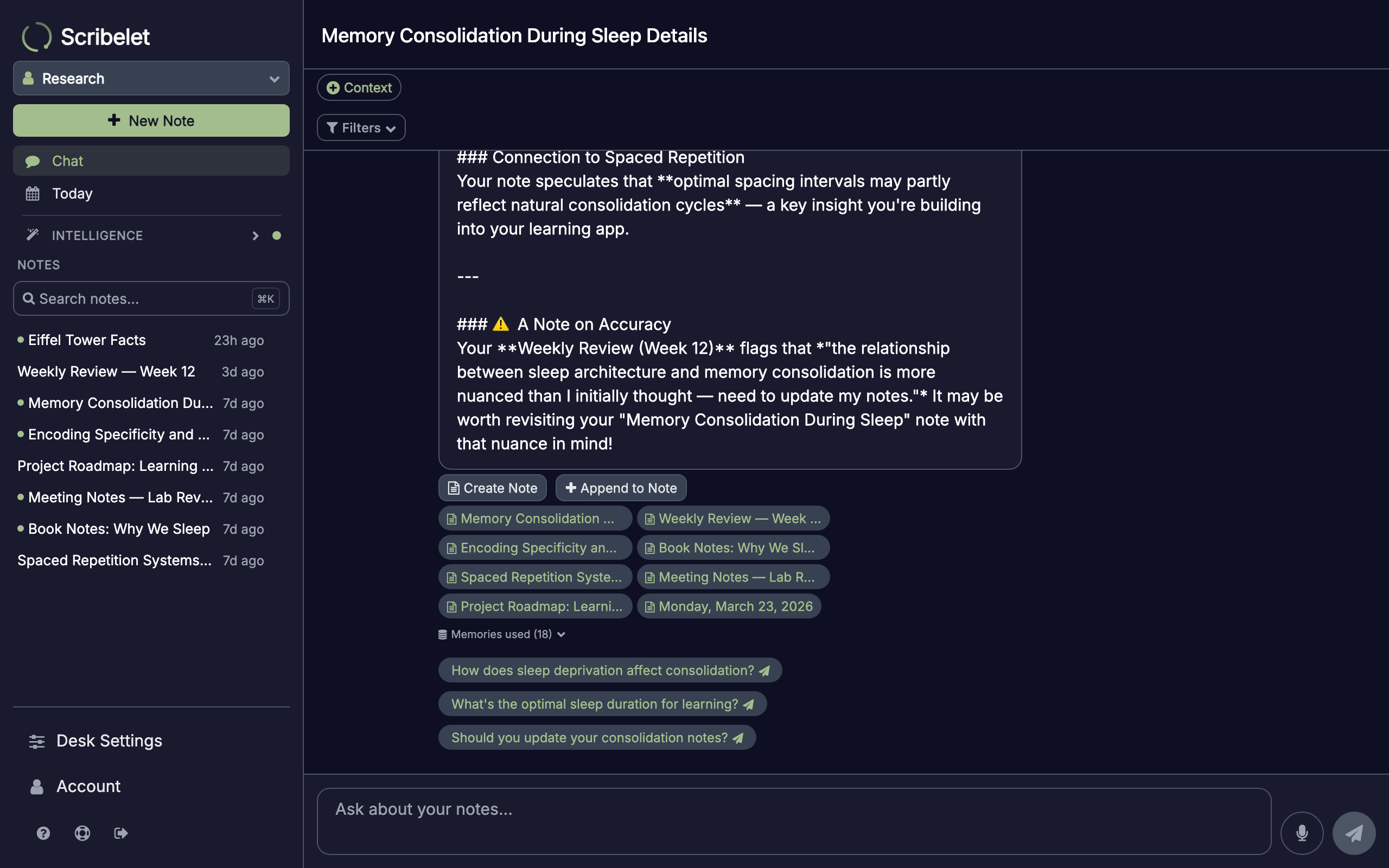 Chat conversation showing a question and an AI response with source citations