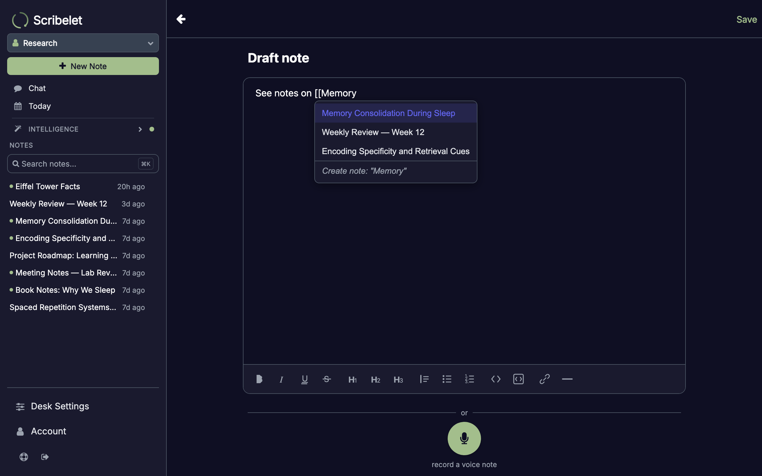 Wikilink autocomplete showing matching notes after typing a double bracket