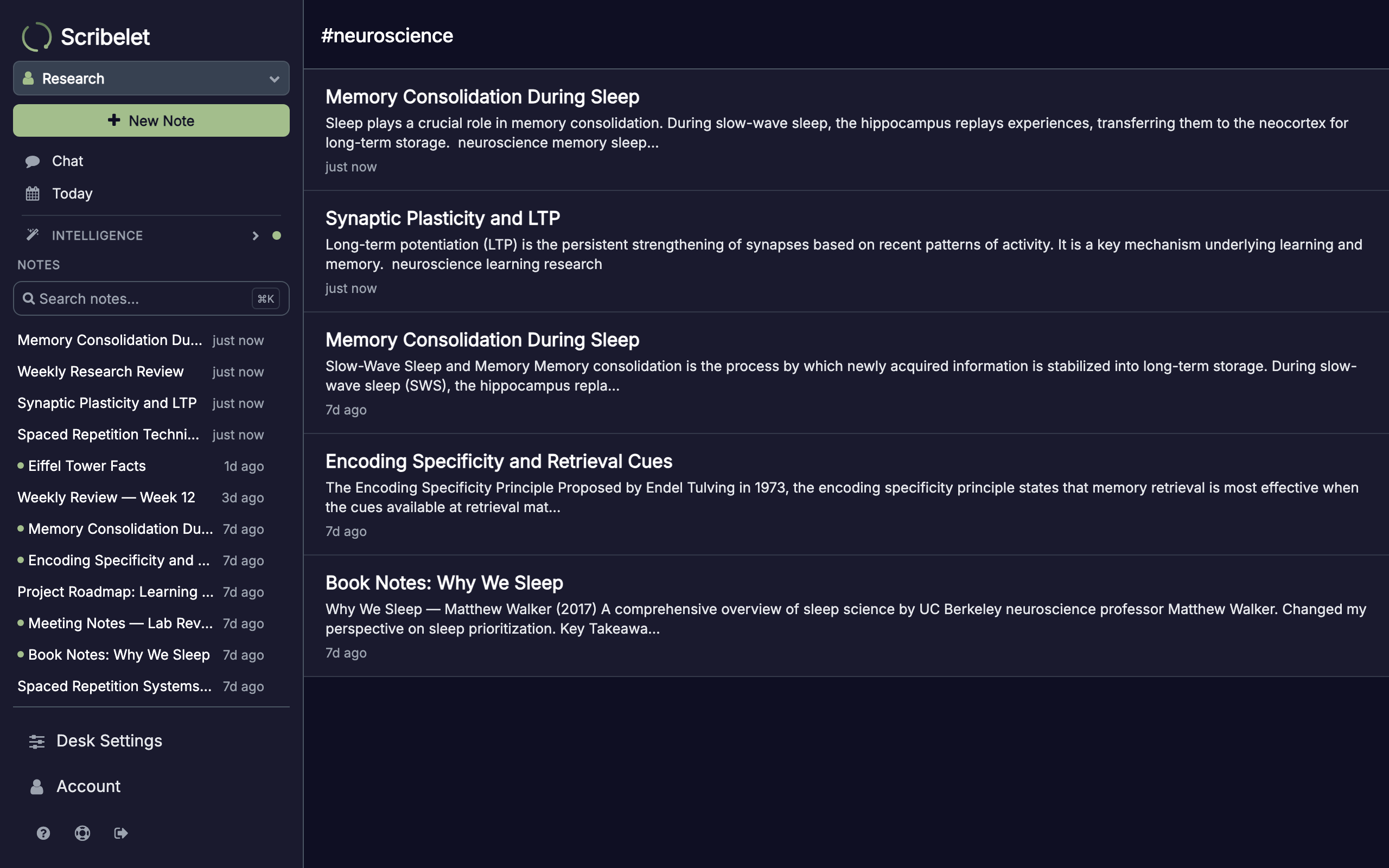 Tag page listing all notes with the selected tag